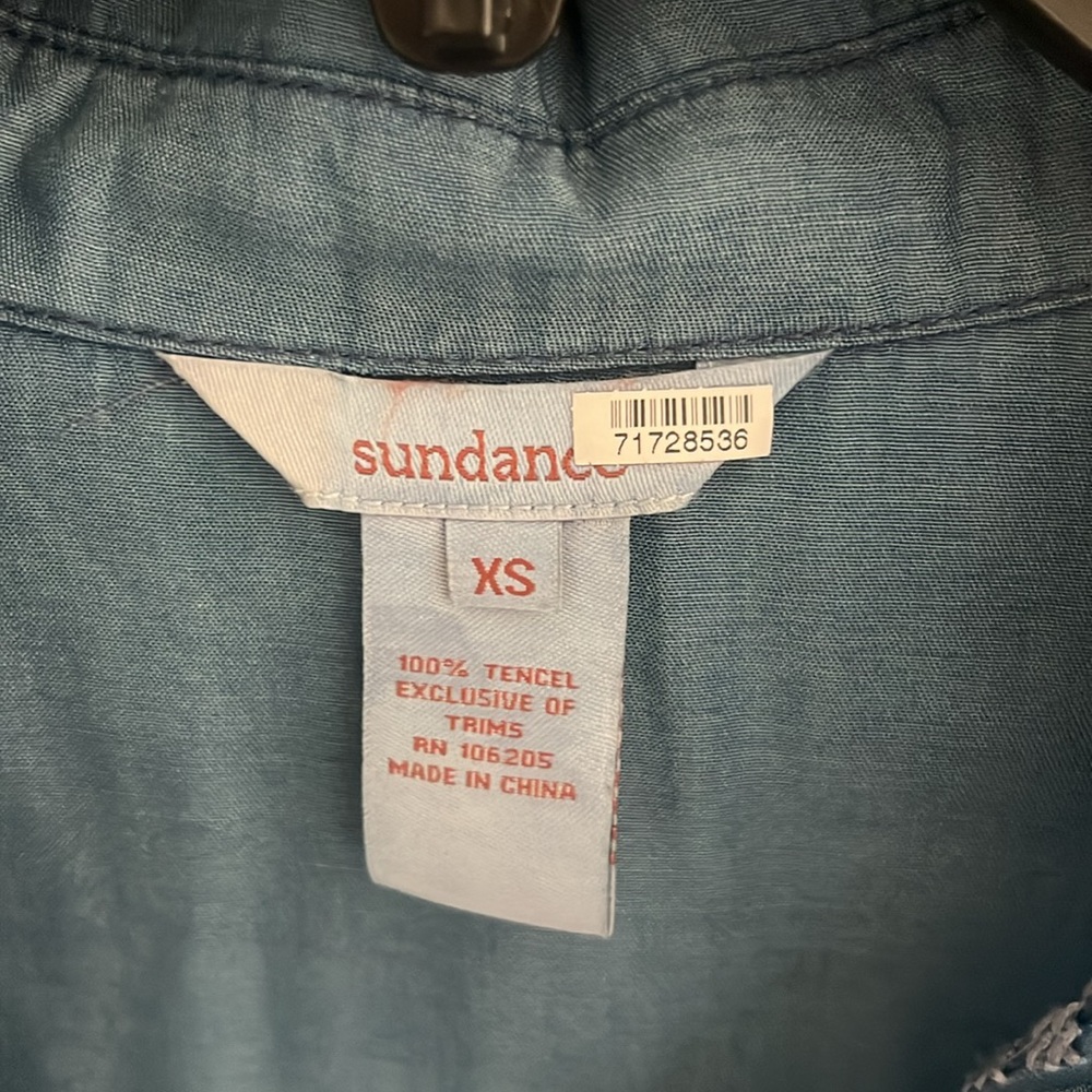 Sundance Blue Button Down Shirt. Light weight fabric. Like new - Picture 2 of 3